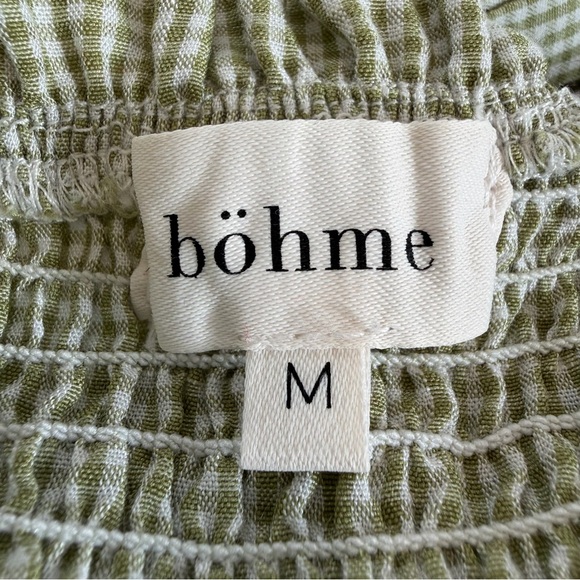 Bohme Green Gingham Smocked Puff Sleeve Midi Dress with Back Bow Cottagecore - Picture 8 of 11